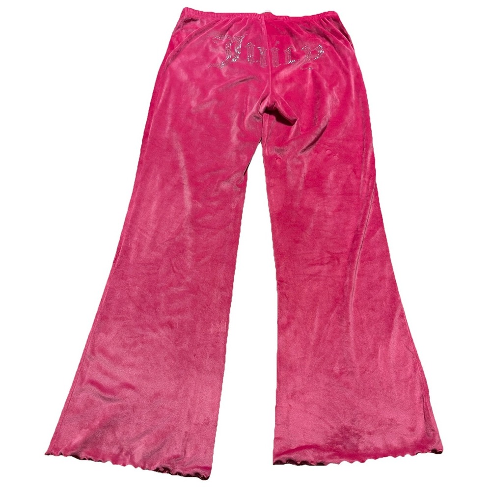 Juicy Couture‎ Pink Velour Sleep Lounge Pants Rhinestone Logo Flare Women's L